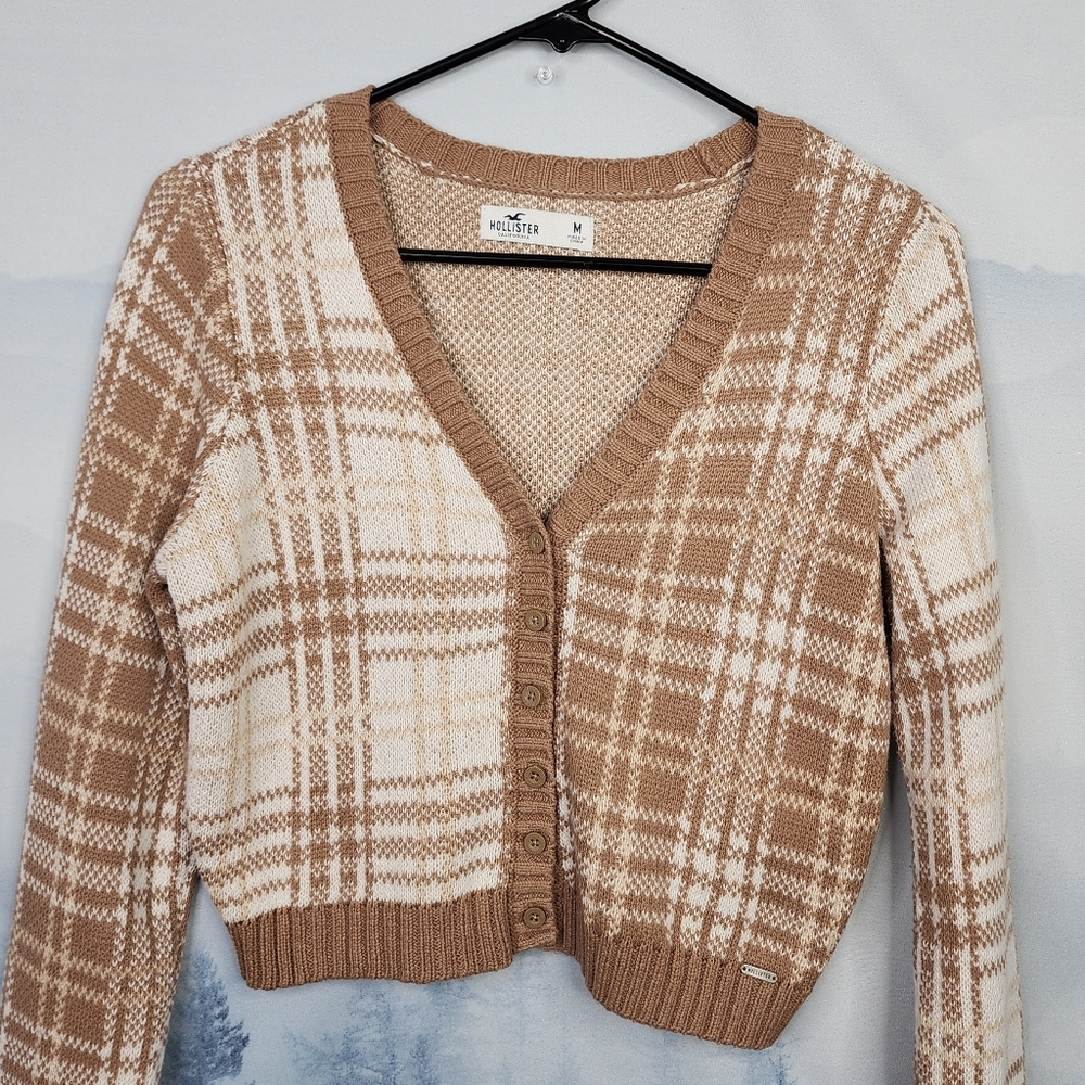 Hollister Cropped Plaid Cardigan Sweater Women's Medium - Picture 2 of 16